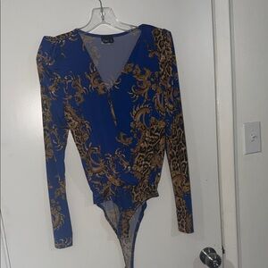 Blue and Brown Long Sleeve Bodysuit